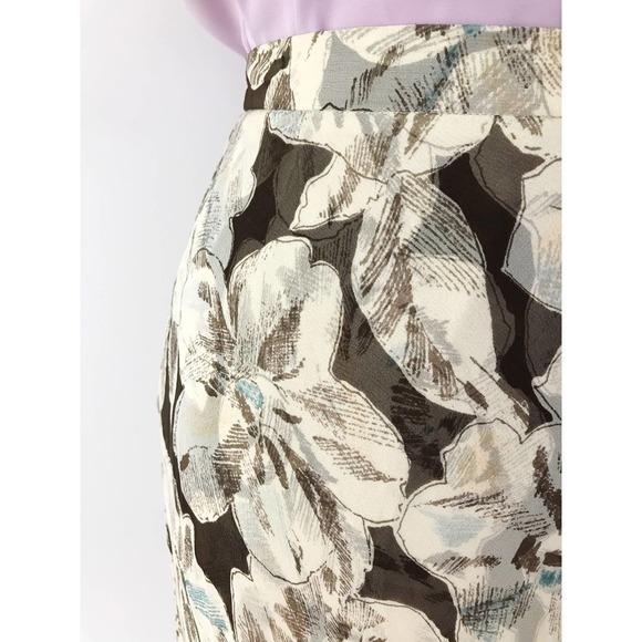 Vintage Brown Floral Midi Skirt Swishy Vintage Neutral Silk Plus Size - Picture 5 of 8